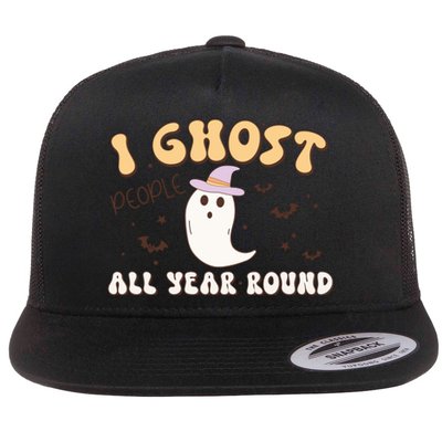 I Ghost People All Year Round Retro Halloween Ghost Costume Gift Flat Bill Trucker Hat