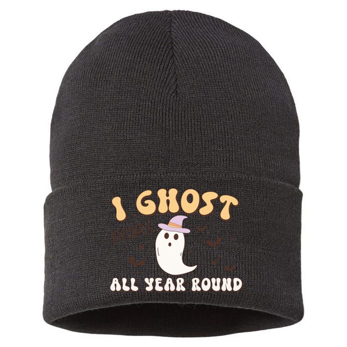 I Ghost People All Year Round Retro Halloween Ghost Costume Gift Sustainable Knit Beanie