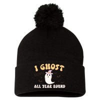 I Ghost People All Year Round Retro Halloween Ghost Costume Gift Pom Pom 12in Knit Beanie