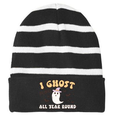 I Ghost People All Year Round Retro Halloween Ghost Costume Gift Striped Beanie with Solid Band