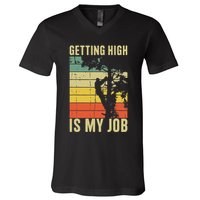 I Get Paid To Get High Tree Climbing Joke Tree Work Arborist V-Neck T-Shirt