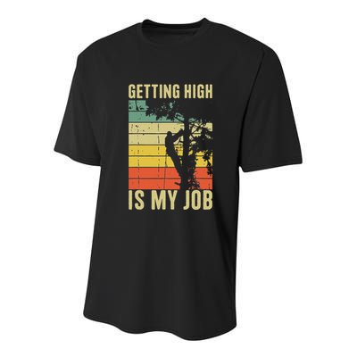 I Get Paid To Get High Tree Climbing Joke Tree Work Arborist Youth Performance Sprint T-Shirt