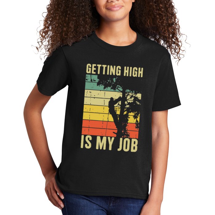 I Get Paid To Get High Tree Climbing Joke Tree Work Arborist Kids T-Shirt
