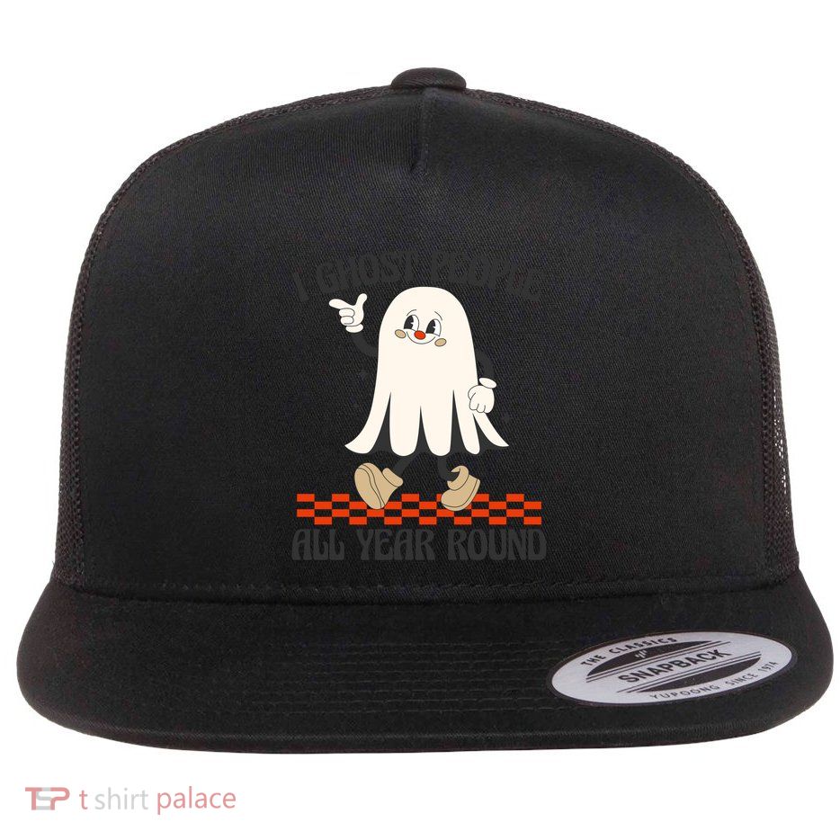 I Ghost People All Year Round Retro Cute Halloween Humor Gift Flat Bill Trucker Hat