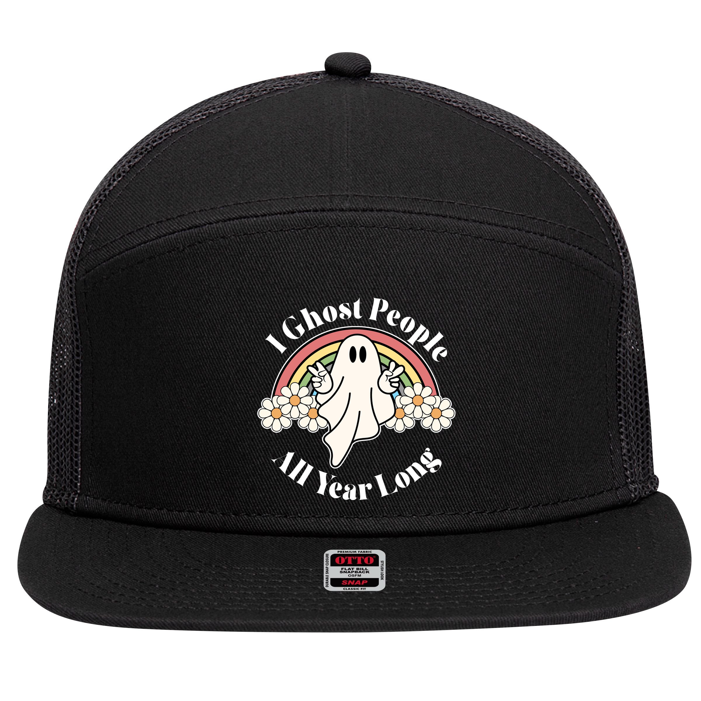 I Ghost People All Year Long Halloween Rainbow 7 Panel Mesh Trucker Snapback Hat