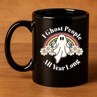I Ghost People All Year Long Halloween Rainbow 11oz C Handle Ceramic Mug