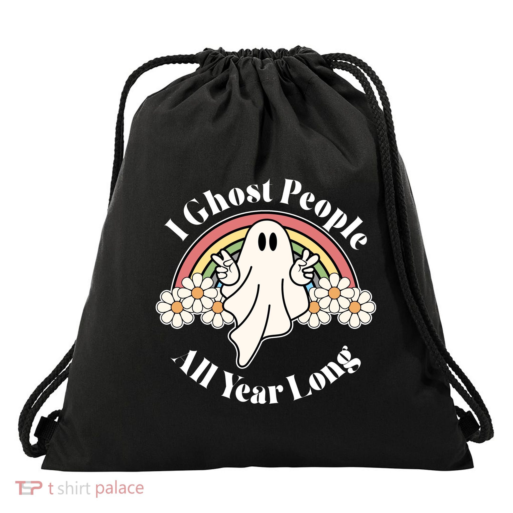 I Ghost People All Year Long Halloween Rainbow Drawstring Bag