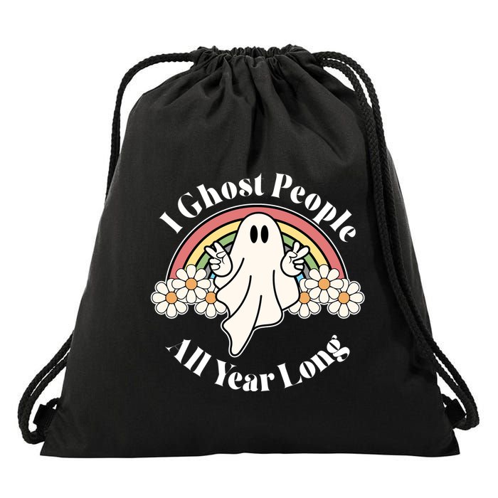 I Ghost People All Year Long Halloween Rainbow Drawstring Bag