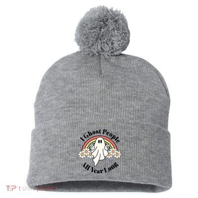 I Ghost People All Year Long Halloween Rainbow Pom Pom 12in Knit Beanie