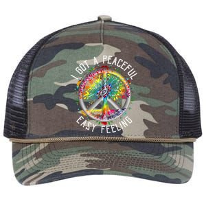 I Got Peaceful Easyfeeling Tie Dye Hippie 1960s Peaceful Retro Rope Trucker Hat Cap