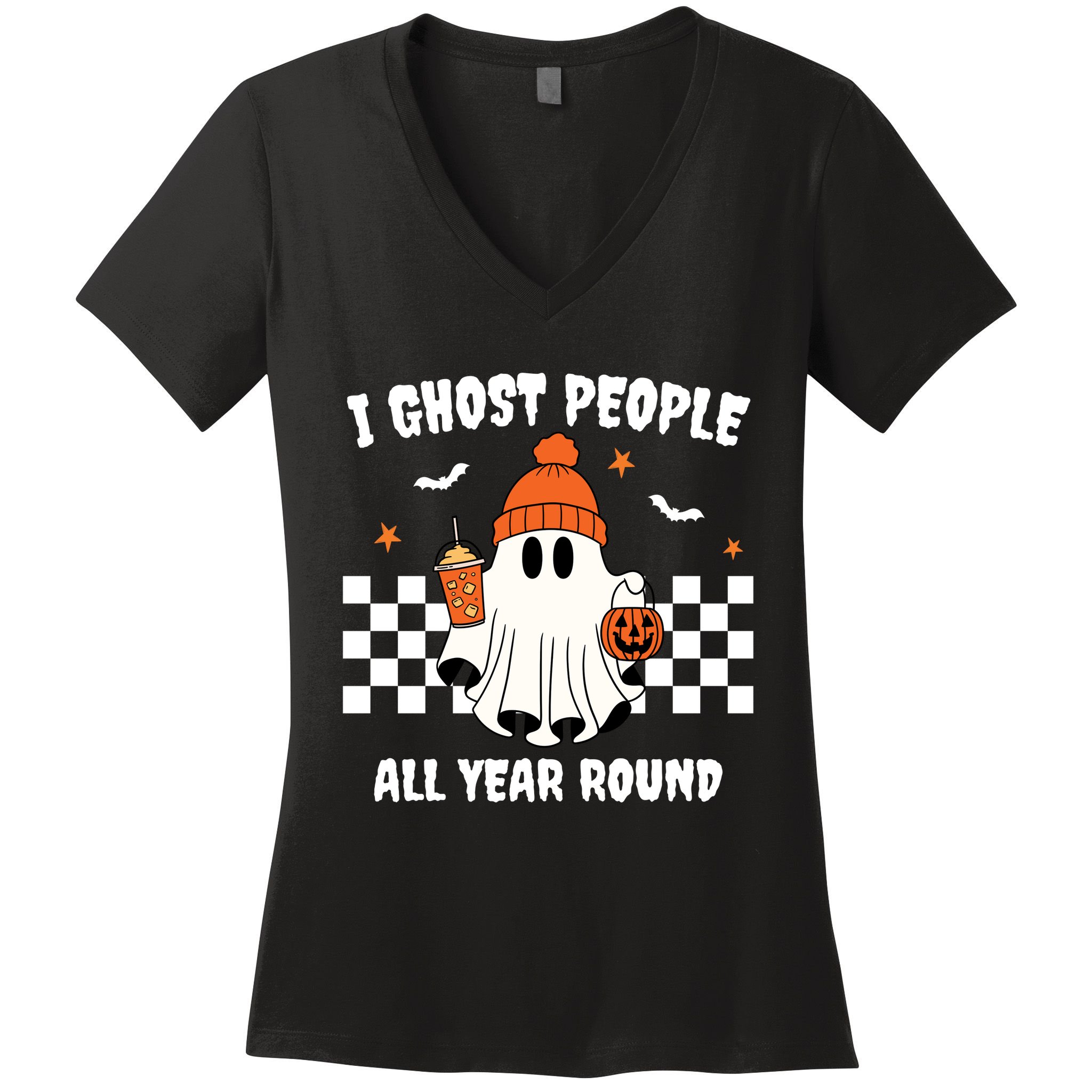 I Ghost People All Year Round Halloween Funny Women's V-Neck T-Shirt