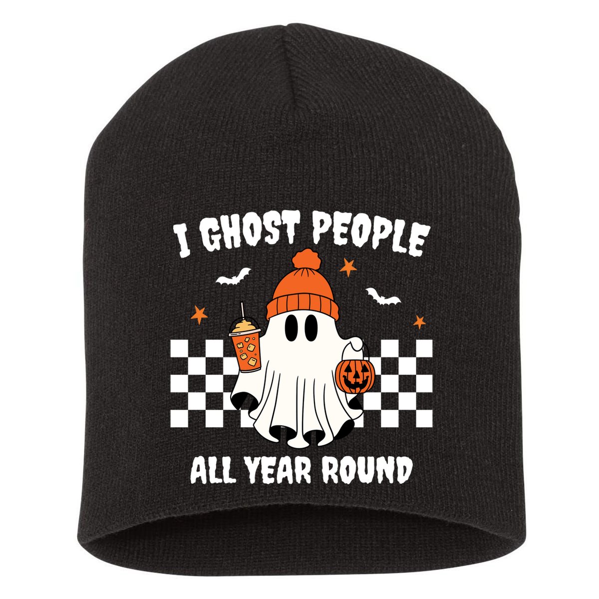 I Ghost People All Year Round Halloween Funny Short Acrylic Beanie