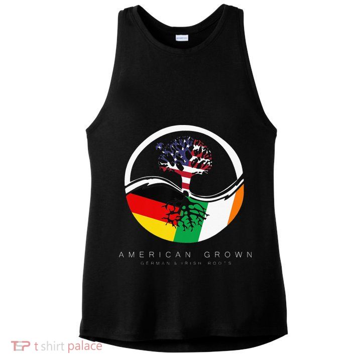 Irish German Roots American Grown With Flag Ladies PosiCharge Tri-Blend Wicking Tank