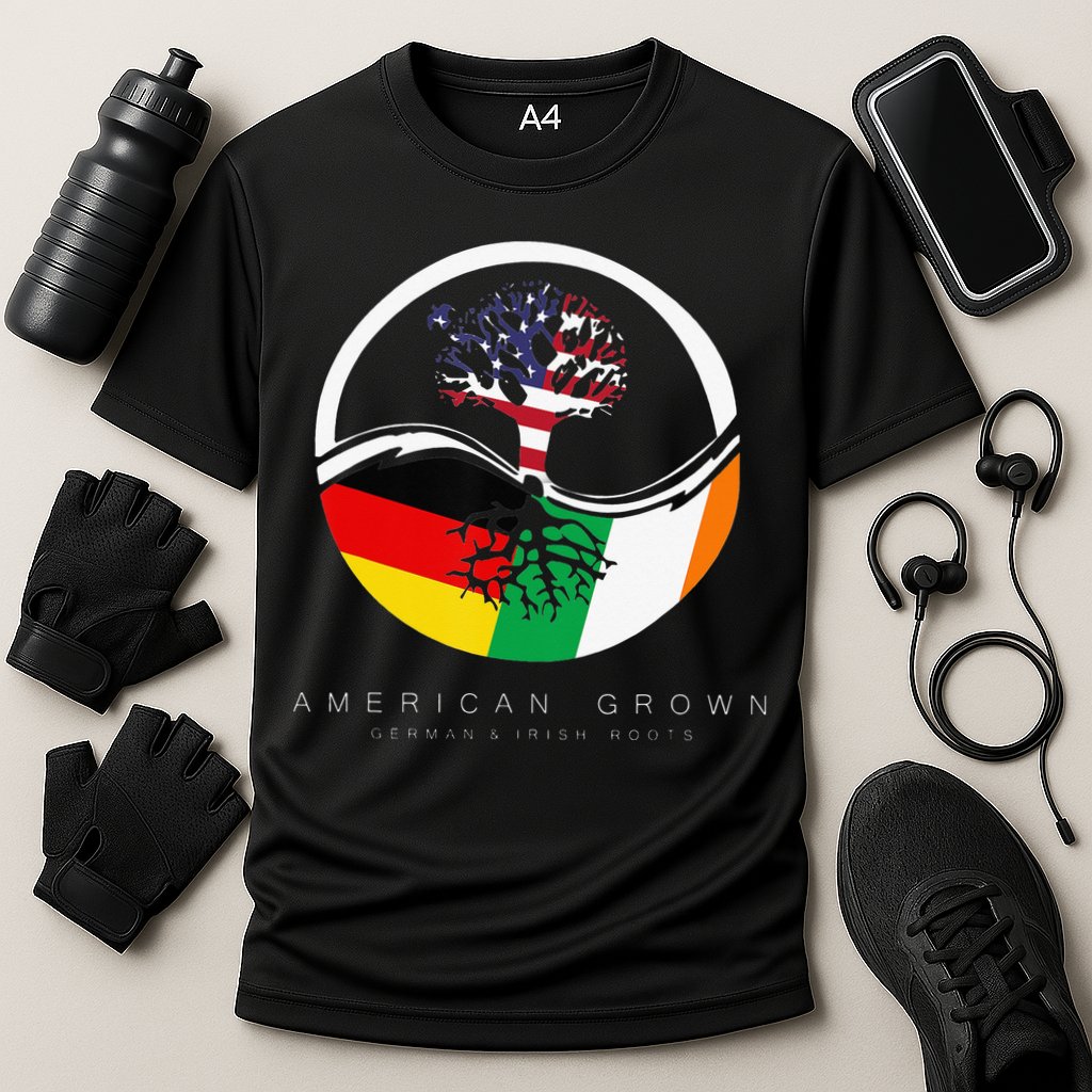Irish German Roots American Grown With Flag Cooling Performance Crew T-Shirt