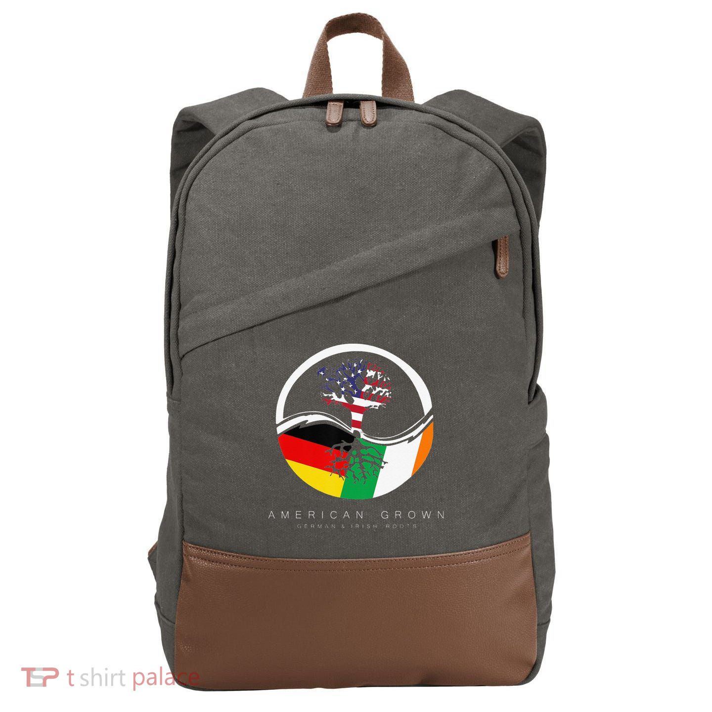 Irish German Roots American Grown With Flag Cotton Canvas Backpack