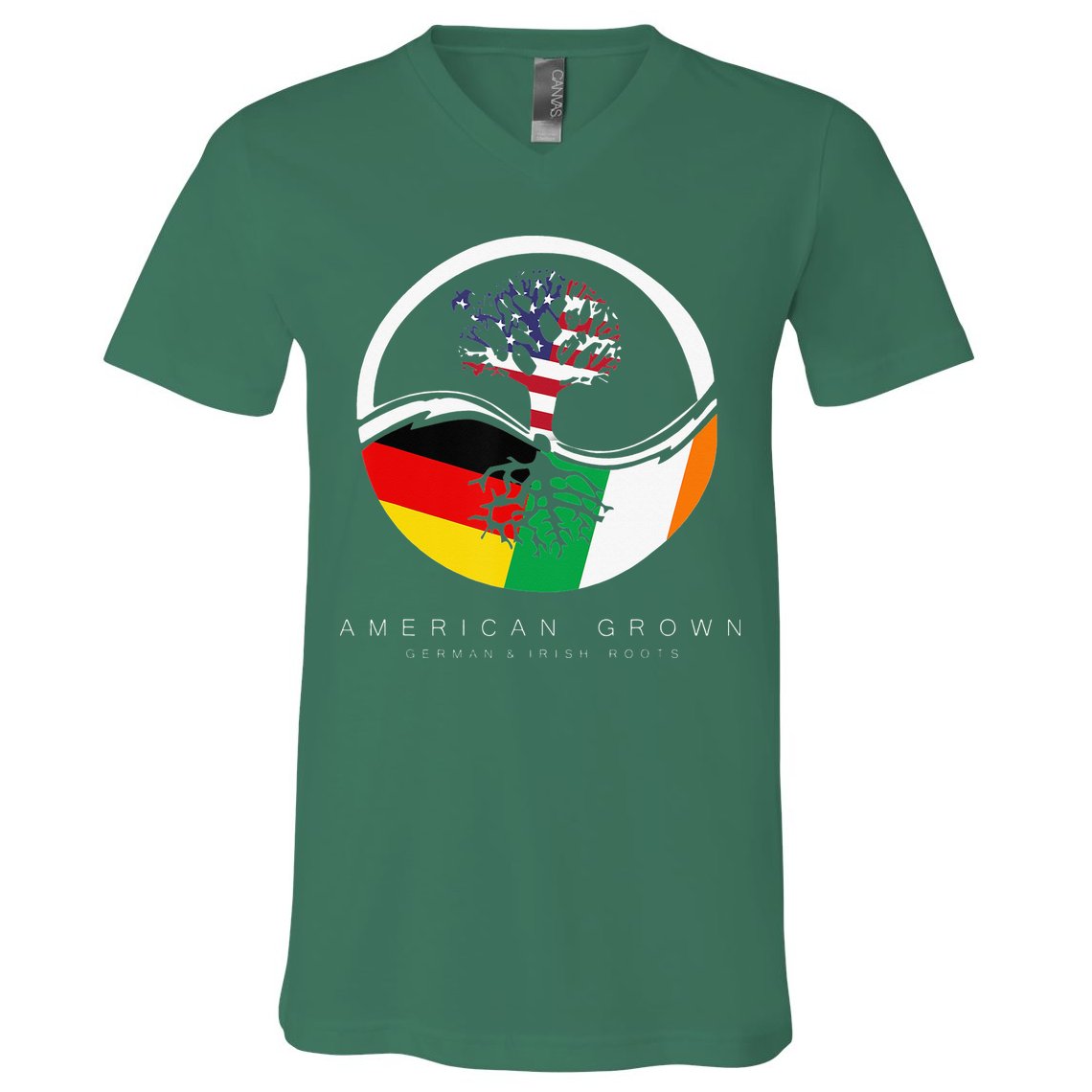 Irish German Roots American Grown With Flag V-Neck T-Shirt