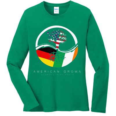 Irish German Roots American Grown With Flag Ladies Long Sleeve Shirt
