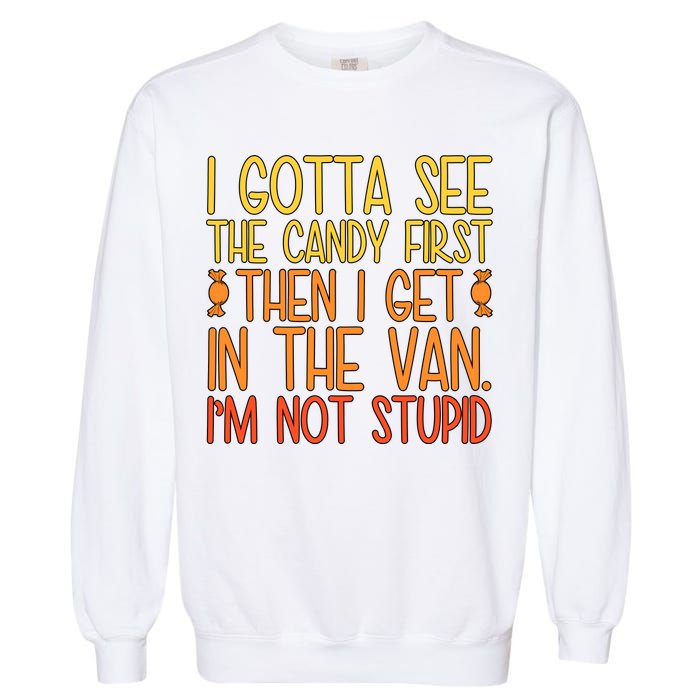 I Gotta See The Candy First Then I Get In The Van Stupid Garment-Dyed Sweatshirt