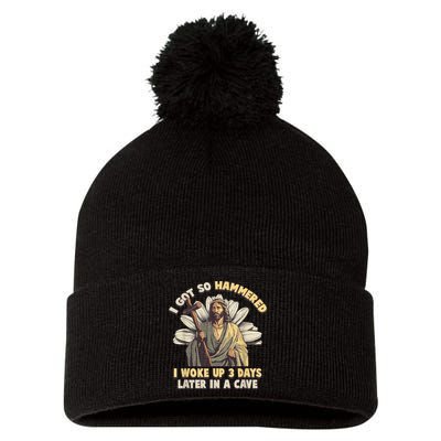 I Got So Hammered I Woke Up 3 Days Later In A Cave Religious Pom Pom 12in Knit Beanie