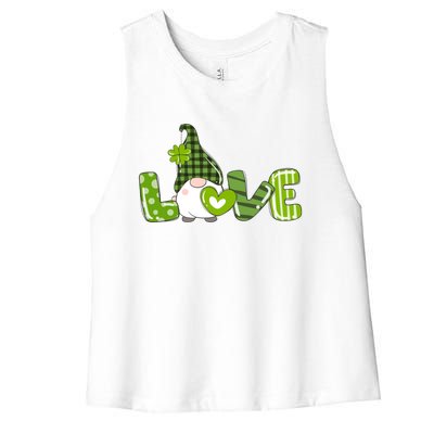 Irish Gnome Shamrock Heart Love St Patricks Day Cute Gift Women's Racerback Cropped Tank