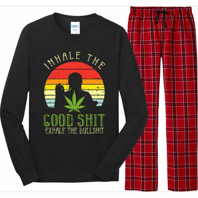 Inhale Good Shit Exhale Bullshit Weed Cannabis Yoga 420 Gift Long Sleeve Pajama Set