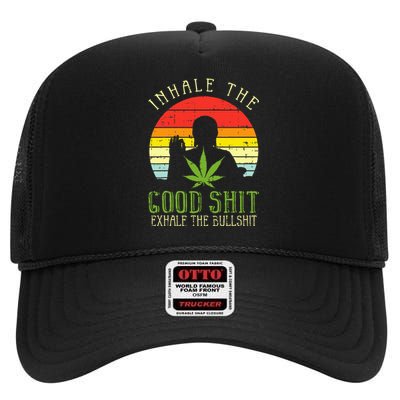 Inhale Good Shit Exhale Bullshit Weed Cannabis Yoga 420 Gift High Crown Mesh Back Trucker Hat