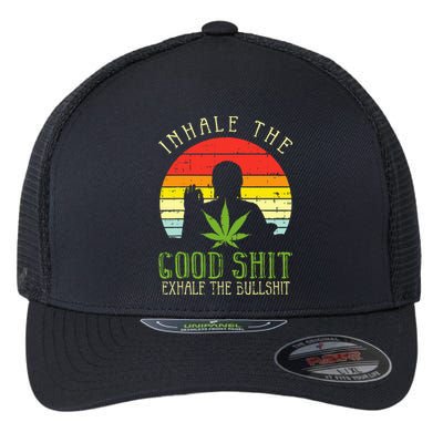 Inhale Good Shit Exhale Bullshit Weed Cannabis Yoga 420 Gift Flexfit Unipanel Trucker Cap