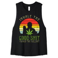 Inhale Good Shit Exhale Bullshit Weed Cannabis Yoga 420 Gift Women's Racerback Cropped Tank