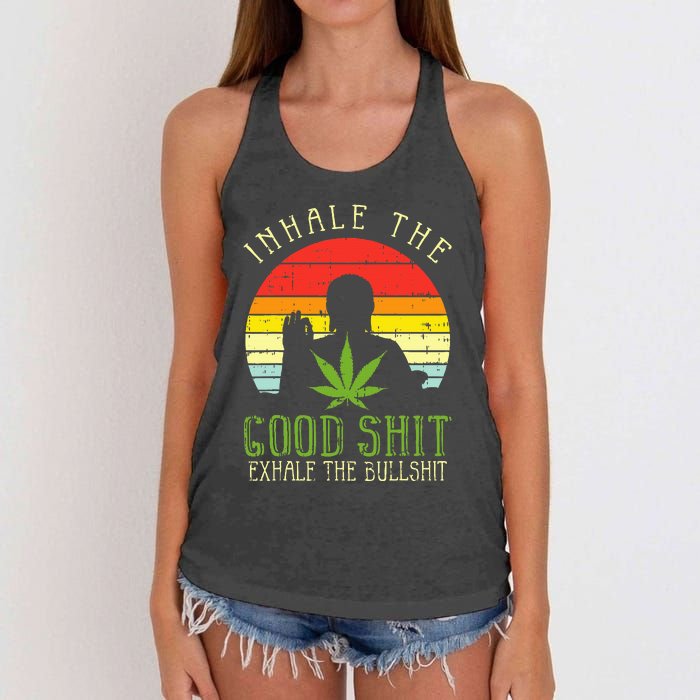 Inhale Good Shit Exhale Bullshit Weed Cannabis Yoga 420 Gift Women's Knotted Racerback Tank