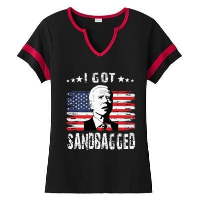 I Got Sandbagged Joe Biden Funny Quote Ladies Halftime Notch Neck Tee