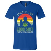 Inhale Good Shit Exhale Bullshit Weed Cannabis Yoga 420 Gift Great Gift V-Neck T-Shirt