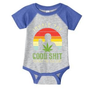 Inhale Good Shit Exhale Bullshit Weed Cannabis Yoga 420 Gift Great Gift Infant Baby Jersey Bodysuit