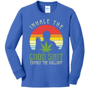 Inhale Good Shit Exhale Bullshit Weed Cannabis Yoga 420 Gift Great Gift Kids Long Sleeve Shirt