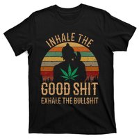 Inhale Good Shit Exhales Bullshit Weed Retro Cannabis Funny T-Shirt