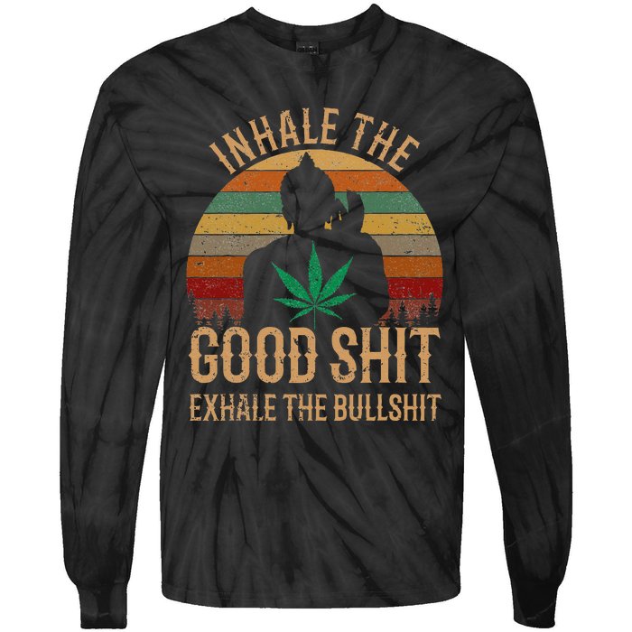 Inhale Good Shit Exhales Bullshit Weed Retro Cannabis Funny Tie-Dye Long Sleeve Shirt