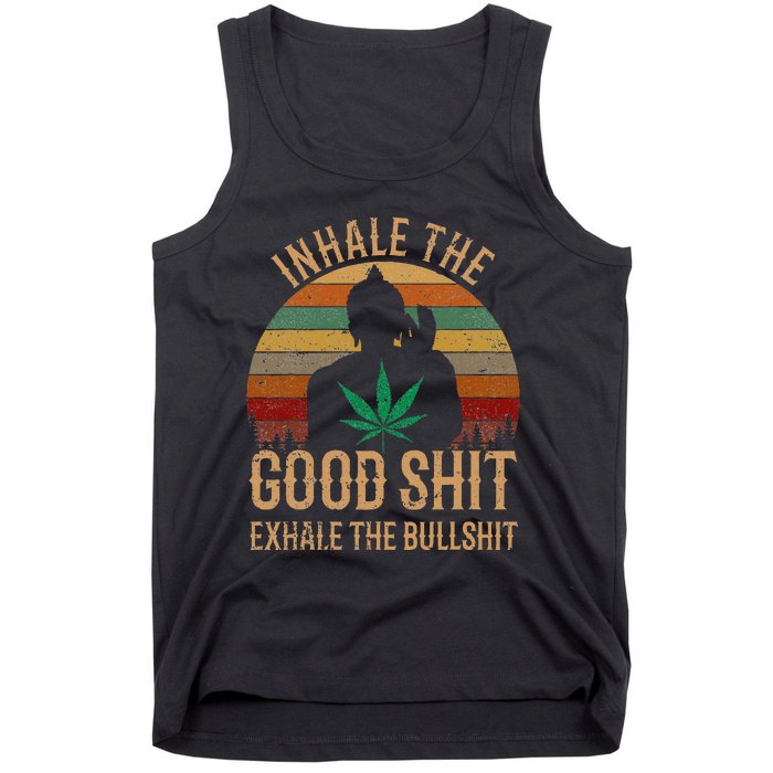 Inhale Good Shit Exhales Bullshit Weed Retro Cannabis Funny Tank Top