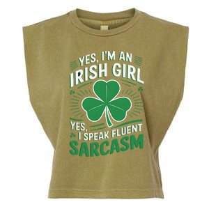 Irish Girl Speak Fluent Sarcasm Funny Garment-Dyed Women's Muscle Tee