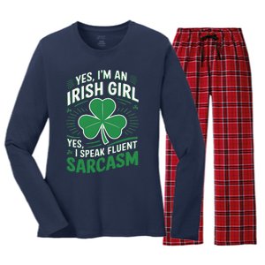 Irish Girl Speak Fluent Sarcasm Funny Women's Long Sleeve Flannel Pajama Set 