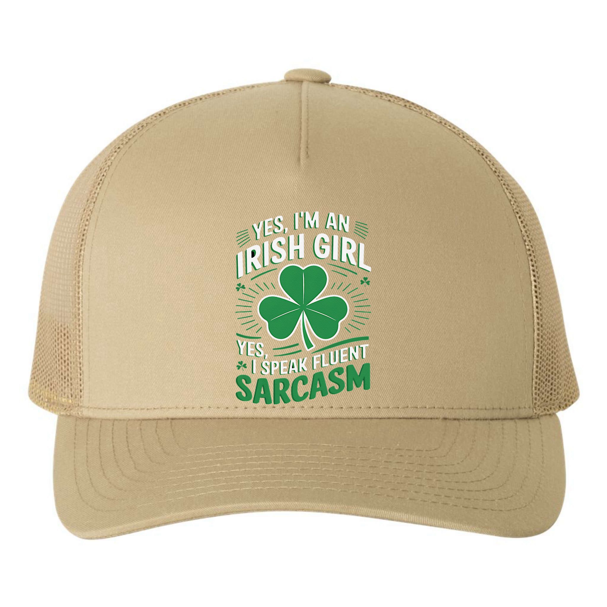 Irish Girl Speak Fluent Sarcasm Funny Yupoong Adult 5-Panel Trucker Hat