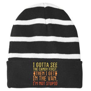 I Gotta See The Candy First Striped Beanie with Solid Band