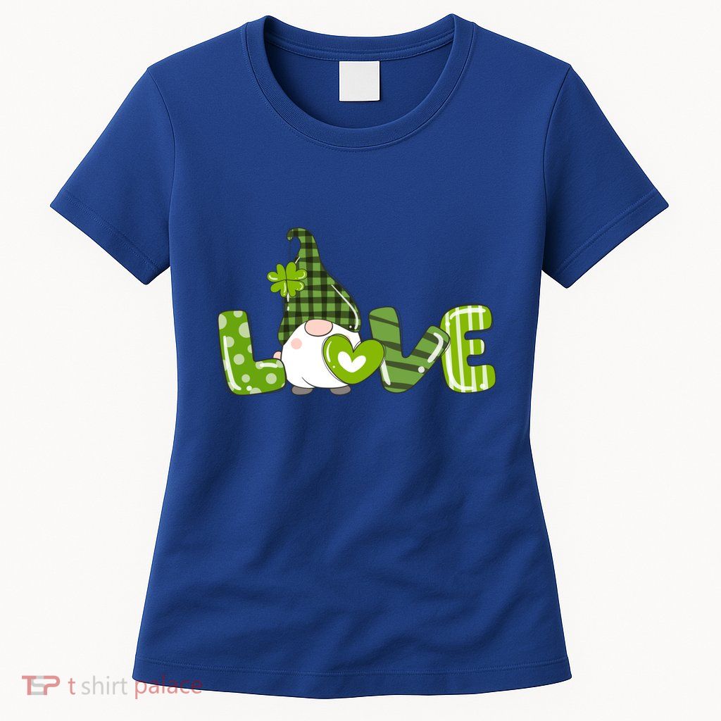 Irish Gnome Shamrock Heart Love St Patricks Day Gift Womens T-Shirt