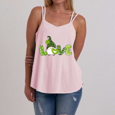 Irish Gnome Shamrock Heart Love St Patricks Day Gift Women's Strappy Tank