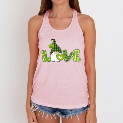 Irish Gnome Shamrock Heart Love St Patricks Day Gift Women's Knotted Racerback Tank