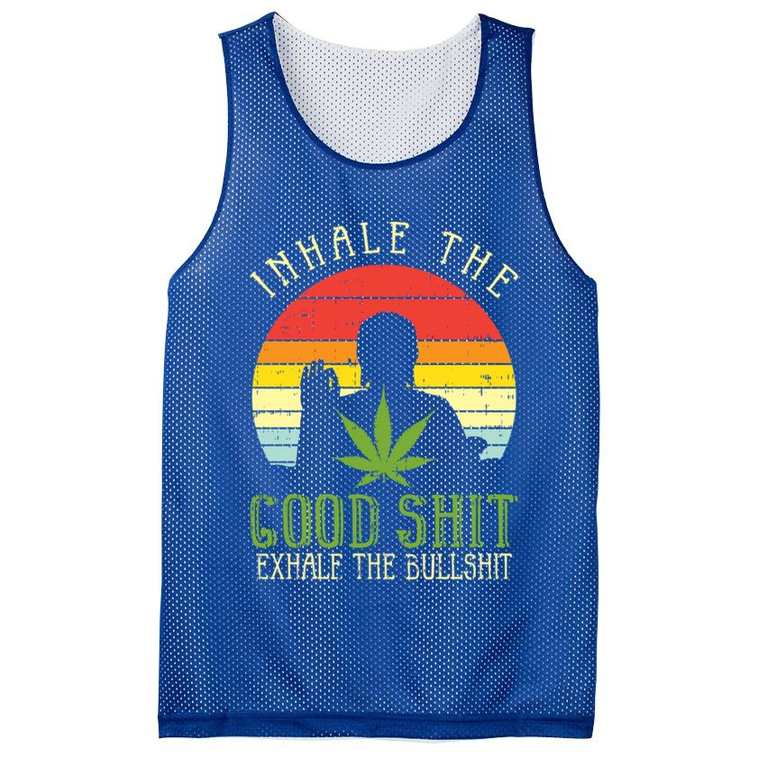 Inhale Good Shit Exhale Bullshit Weed Cannabis Yoga 420 Gift Mesh Reversible Basketball Jersey Tank