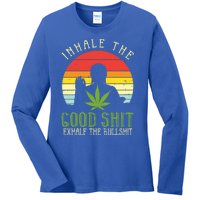 Inhale Good Shit Exhale Bullshit Weed Cannabis Yoga 420 Gift Ladies Long Sleeve Shirt