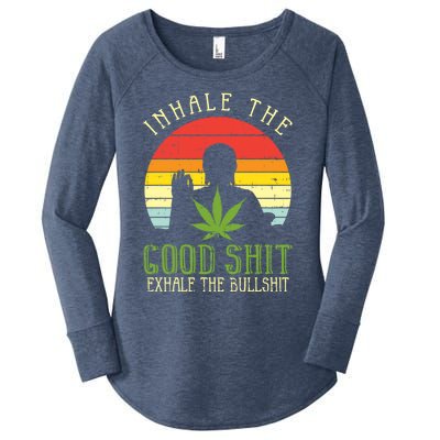 Inhale Good Shit Exhale Bullshit Weed Cannabis Yoga 420 Gift Women's Perfect Tri Tunic Long Sleeve Shirt