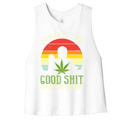 Inhale Good Shit Exhale Bullshit Weed Cannabis Yoga 420 Gift Women's Racerback Cropped Tank