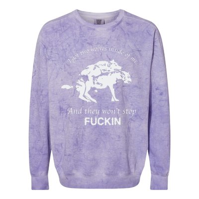 I Got Two Wolves Inside Of Me And They Won’T Stop Fuckin Colorblast Crewneck Sweatshirt