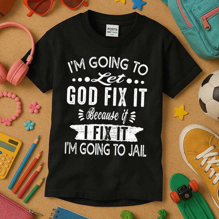 I'm Going To Let God Fix It Because If I Did I'm Going Jail Kids T-Shirt