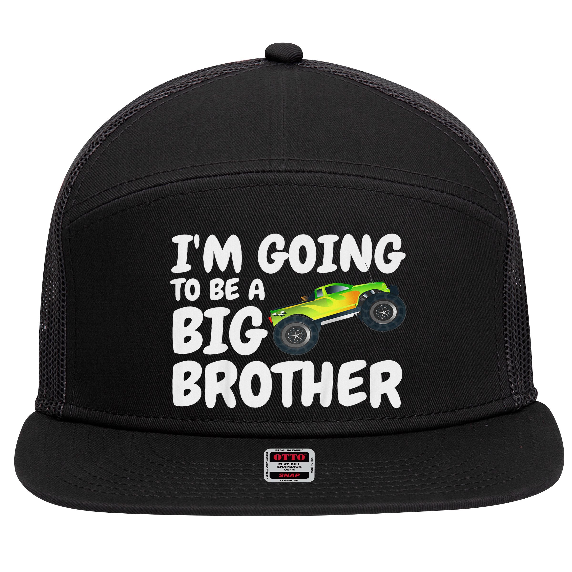 I'm Going To Be A Big Brother Announcement Monster Truck Car 7 Panel Mesh Trucker Snapback Hat